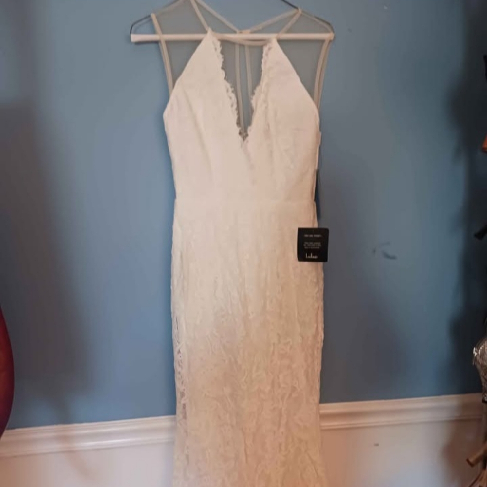 White lace and mesh wedding dress Lulu's